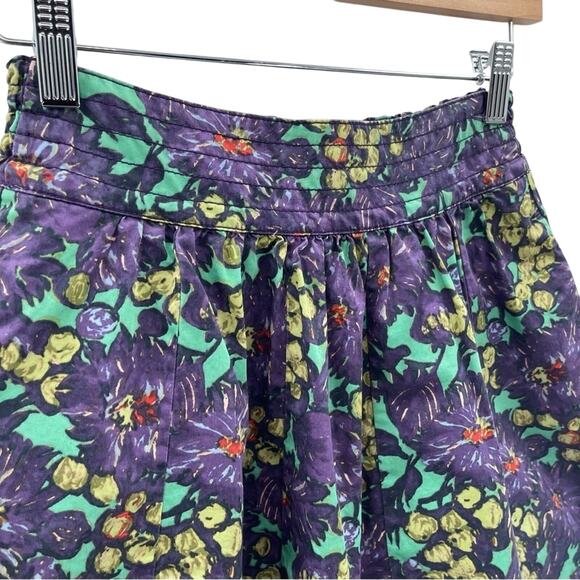J. Crew 100% Cotton Cottagecore Purple Floral Pull On Elastic Waist Skirt 00 - Picture 4 of 9